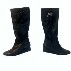 Anne Klein Mollie Boots Womens Black Faux Leather Knee High Wedge Heel New 6M